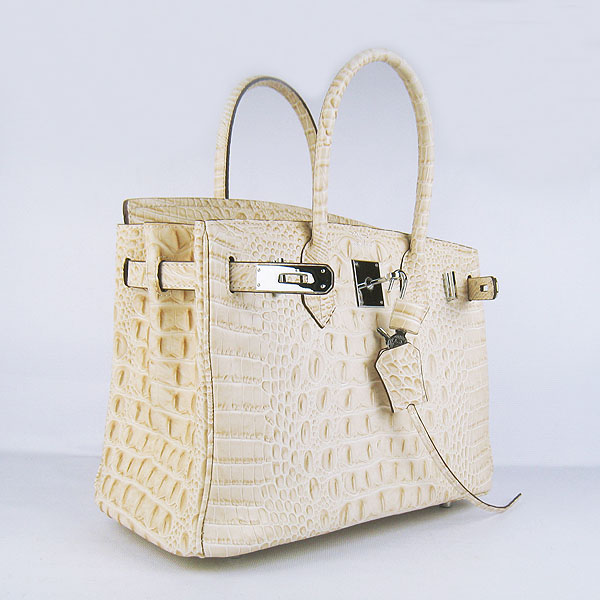 Replica Hermes Birkin 30CM Crocodile Head Veins Bag Cream 6088 On Sale - Click Image to Close